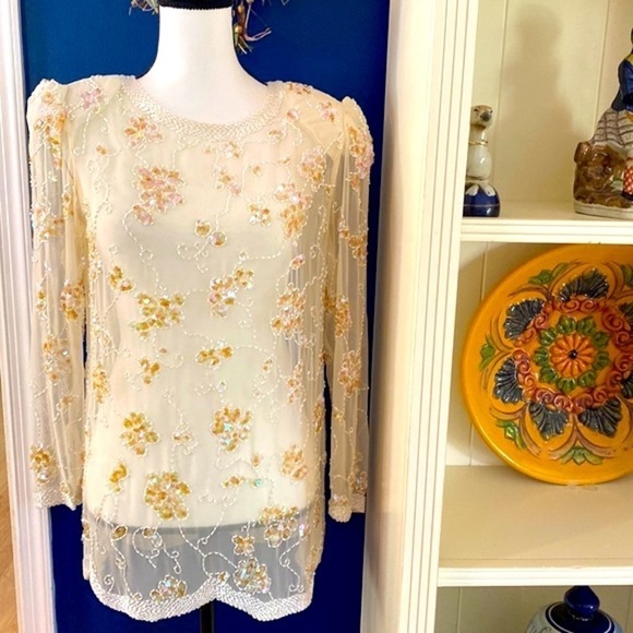 Women’s Michelangelo Beaded and Iridescent Sequined Fully Lined Top Size 8 - Picture 1 of 10